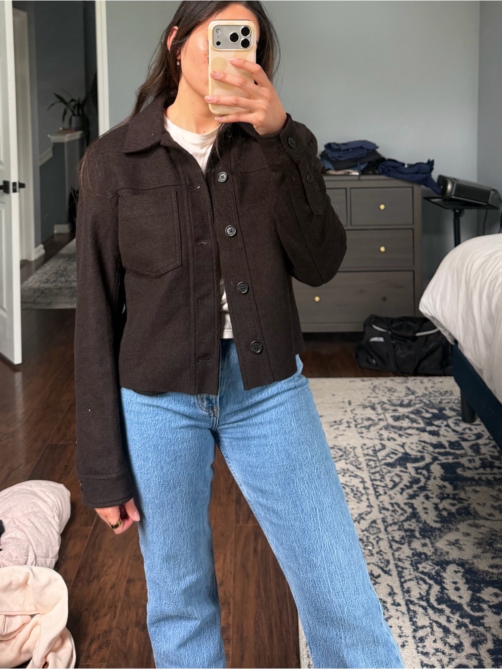 Brown Cropped Button-Front Jacket - Picture 5 of 11